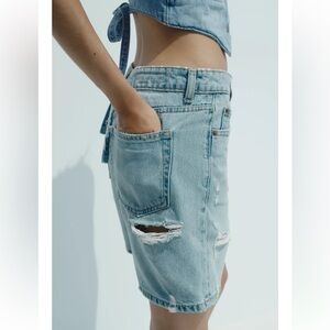 Zara Light Blue Ripped Jean Shorts